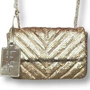 Nicole Miller NWT Gold sequin chevron crossbody bag